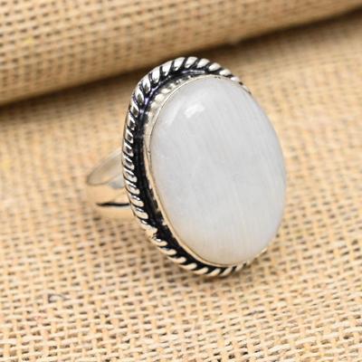 Regenbogen-Mondstein-Edelstein, handgefertigter Schmuck, Ring aus 925er Sterlingsilber für die Liebe