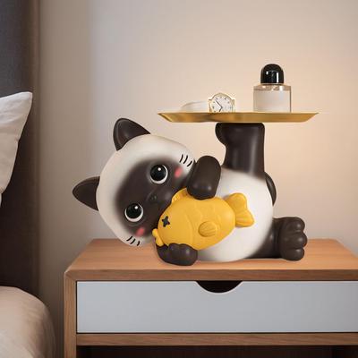 Resin Cat Key Tray Statue Table Decoration Keys Holder for Storage Display Earring Dining