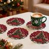 Rutschfeste Holzmatten 4/6 Stück Weihnachts-Tier-Untersetzer, Festliche Karomuster-Blumen-Runde Getränkebecher-Untersetzer Matten, Tischdekorationen für Zuhause Büro