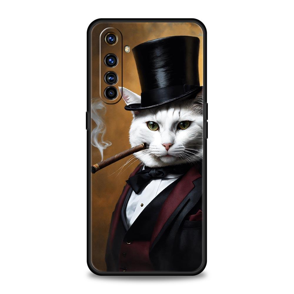 Fashion Kitten Smoking Pattern Case For Realme C67 C63 C55 C53 C35 C25 C21 GT 2 3 5 6 10 11 12 13 Pro Plus Soft TPU Phone Cover