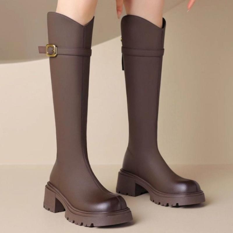 Fashion Autumn Winter Fleece-Lined Leather Round Toe Platform Ladies Knee High Shaft Shoes Fashion 2025 Cosplay Work Women's Long Boots