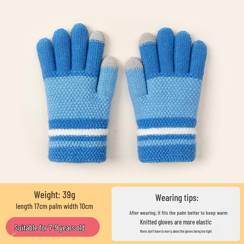 Children's Touchscreen Writing Gloves - Men's Warm Knitted Wool for Autumn Winter, Cold-Proof, Five-Finger Design for Students and Girls