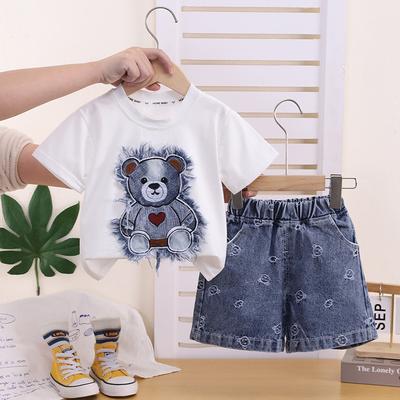 Fashion Girls Summer Suit Cute Bear Casual Clothing Short-sleeved Shorts Two-piece Set