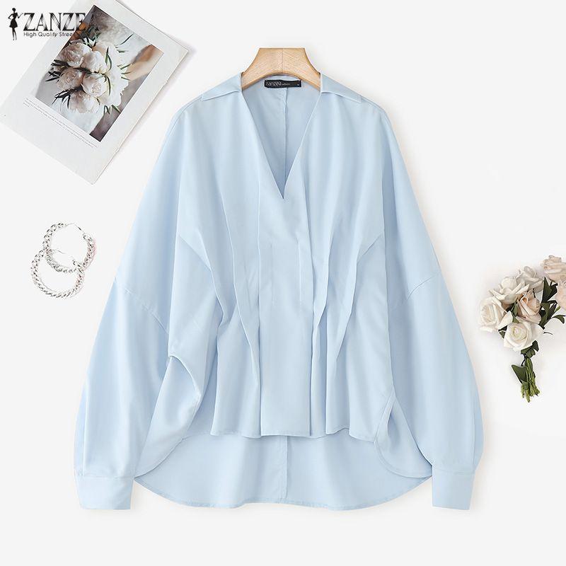 

ZANZEA Women Casual Lapel Neck Long Sleeve Loose Pleating Irregular Blouse 2XL