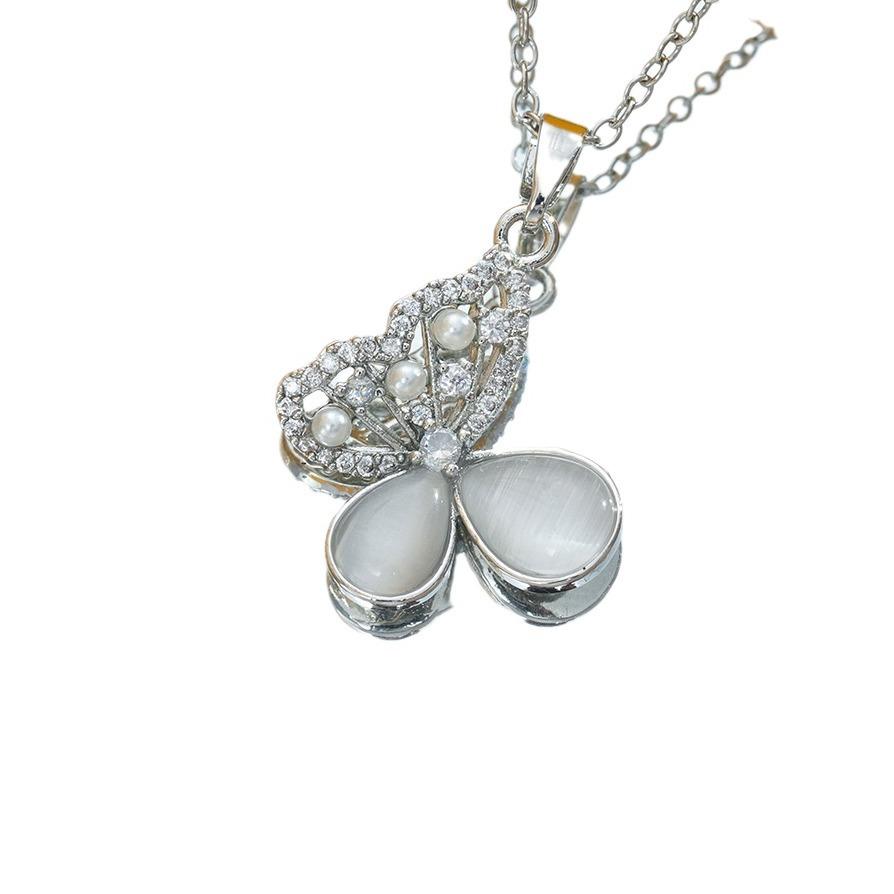 Cat's Eye Stone Butterfly Necklace for Women Versatile High-end Collarbone Chain Temperament