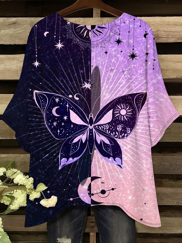 Women's large-size short-sleeved T-shirt, irregular hem design, digital printing four-season T-shirt