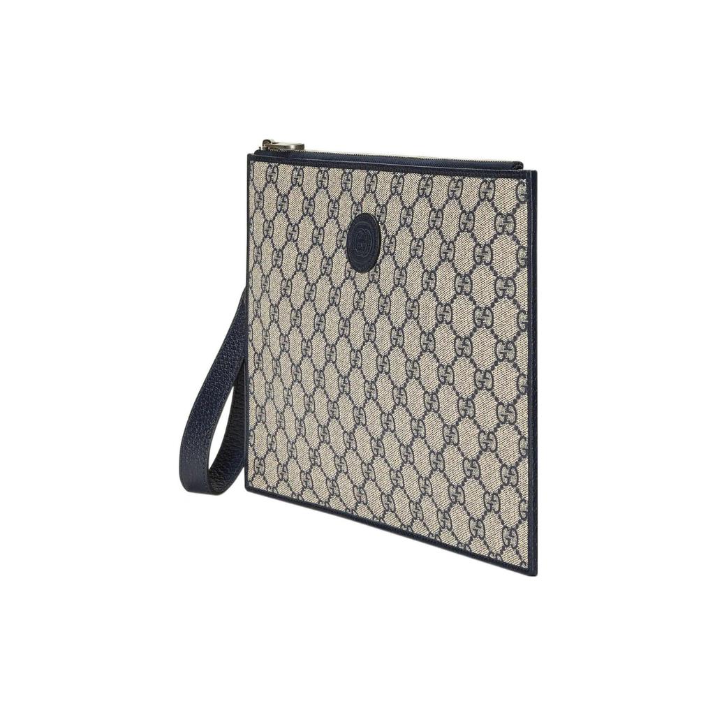 Gucci Monogram Logo Interlocking Double G Canvas And Leather Clutch Men clutch Blue Ebony 672953-K9GSN-4075