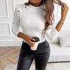 Dames Wit Hoge Hals Slim Fit Top Knopen Detail Elegante Casual Blouse Voor Lente En Herfst