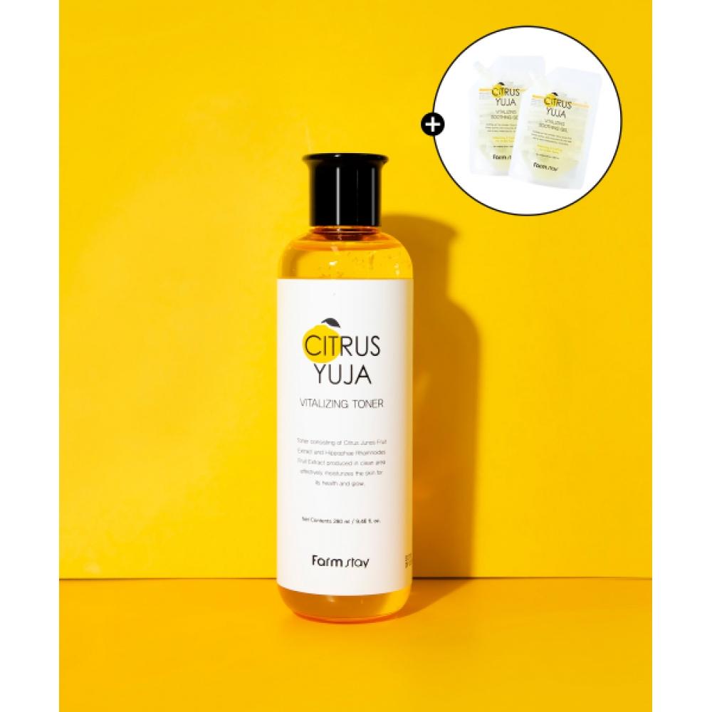 Farmstay Citrus Yuzu Vitalizing Toner 280ml  + Soothing Gel 100ml X 2 2 toners+4 soothing gels