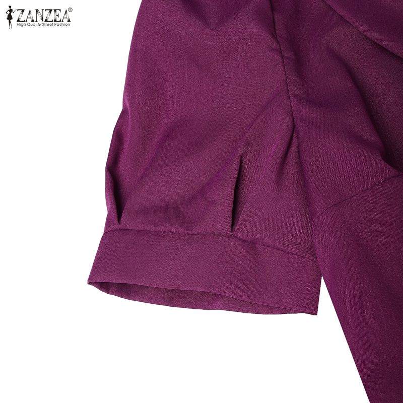 ZANZEA Women Casual V-Neck Solid Color Summer Short Sleeve Dress