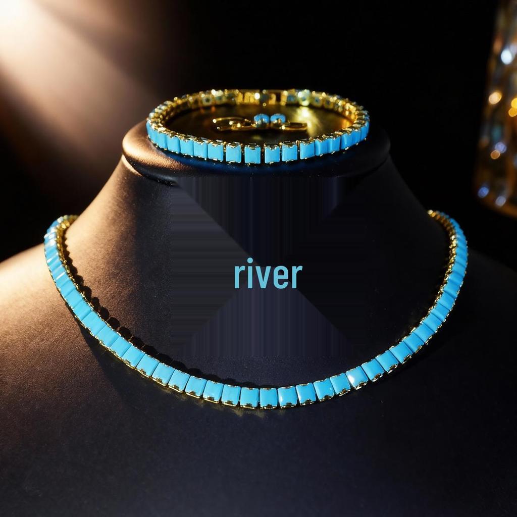 Elegantní třídílná sada náhrdelníků s modrými zirkony a tyrkysy pro ženy