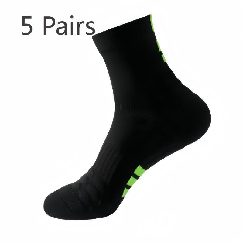 5 Pairs of Men's Thick Washcloth Bottom Non Slip Professional Marathon Running Basketball Badminton Tube Socks
