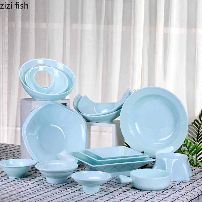 Melamine Blue Dinner Plate Restaurant Tableware Soup Bowl Dry Ice Dish Sashimi Plate Fruit Salad Bowl Dessert Plate Sushi Dish