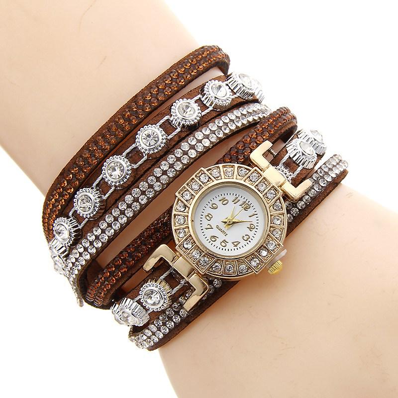 Damen Mode Wickelarmbanduhr - Diamantbesetzte Quarz-Armbanduhr