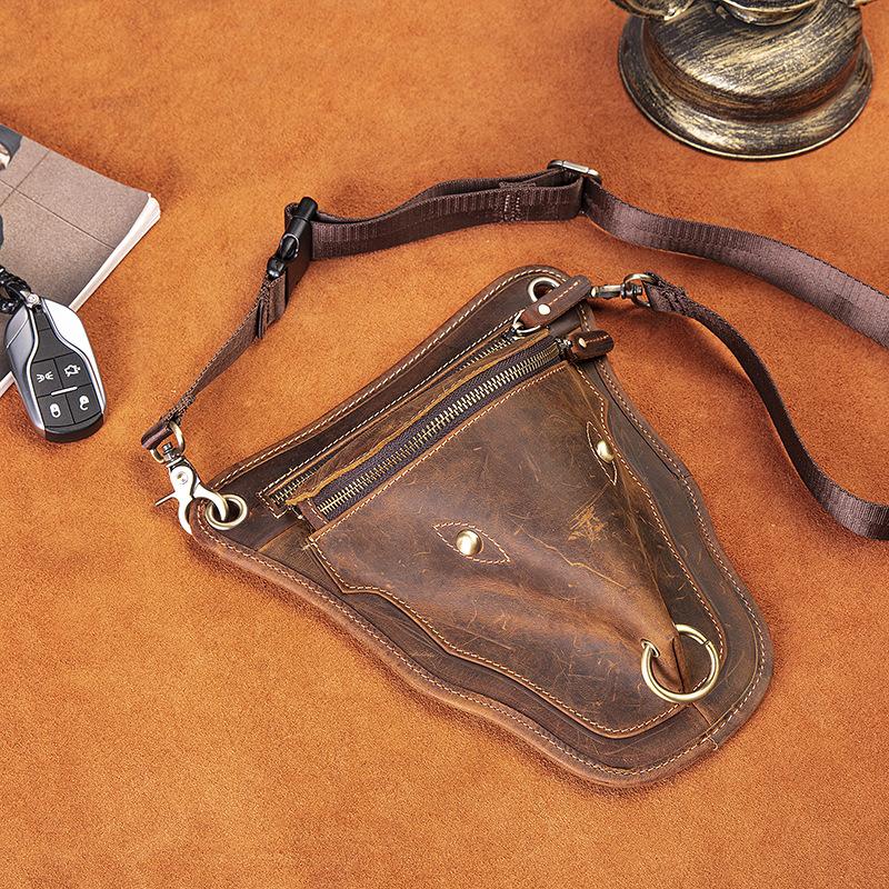 Genuine Quality Leather Men Design Casual Travel Messenger Cross-body Sling Bag Fashion Fanny Waist Belt Pack Leg Drop Bag