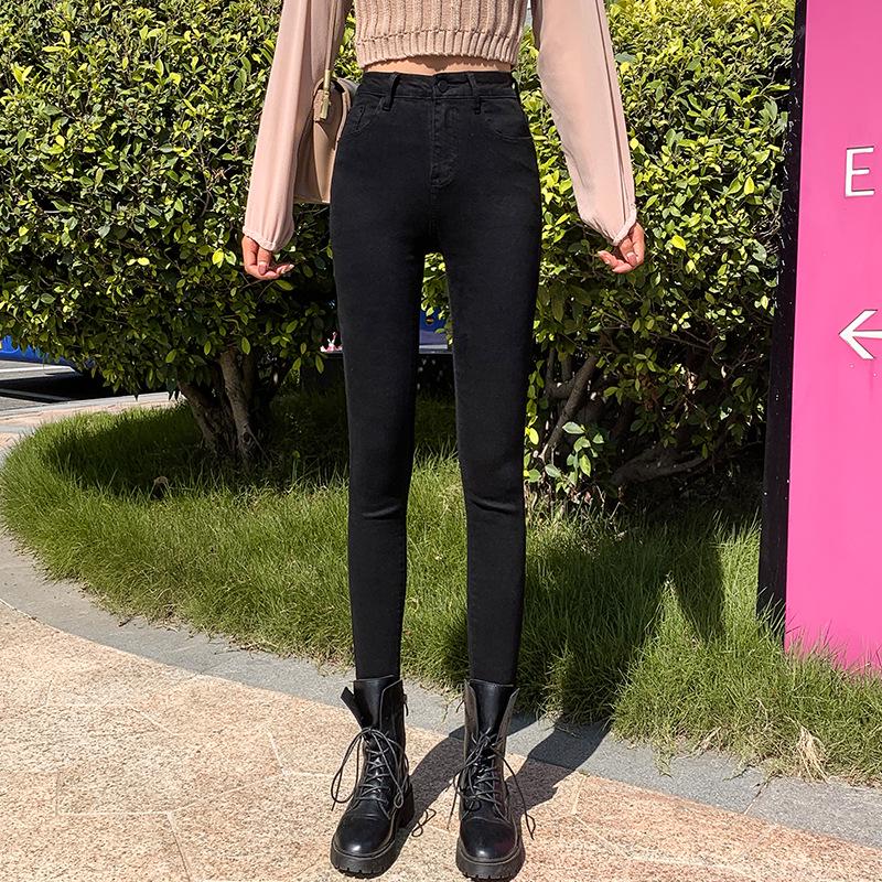 Women's High Waist Stretchy Skinny Black Jeans, Plus Velvet, Thickened, Plus Size, Spring Collection
