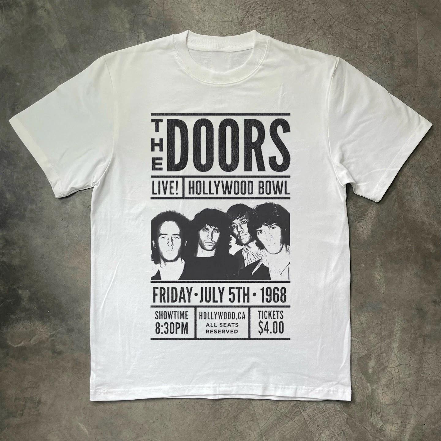 Горячий! The Doors Живой концерт в Голливуде 1968 Тур Унисекс Белая Футболка Топы футболки Мужская Женская Переиздание 2XL
