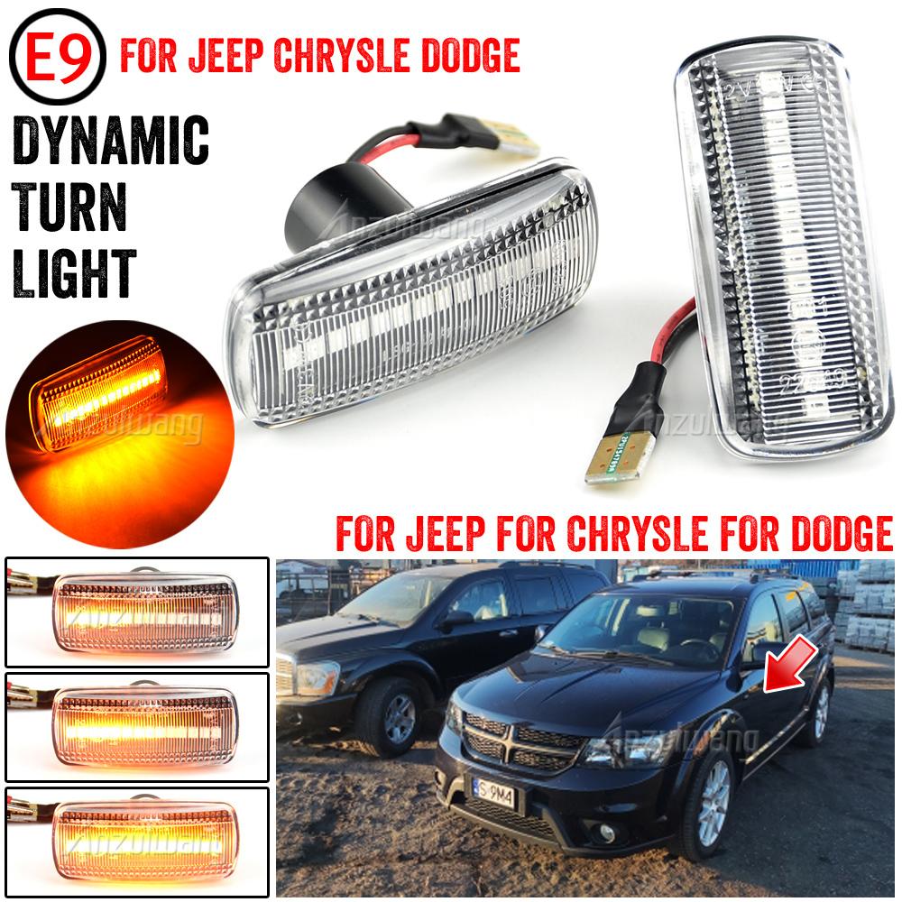 2xDynamic LED Side Marker Light Turn Signal Lamp For Jeep Compass Patriot Dodge Nitro Journey Acenger Fiat Freemont Chrysler 300