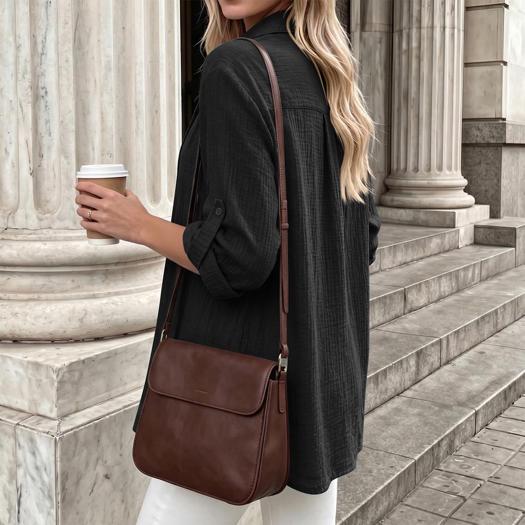 Women's Color Long Sleeve Button Down Shirt Loose Fit Casual Blouse for Fall