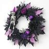 Halloween Front Door Wreath, Artificial Floral Wreath with Black Purpler Leaves Hanging Decoration for Front Door Entryway Wall
