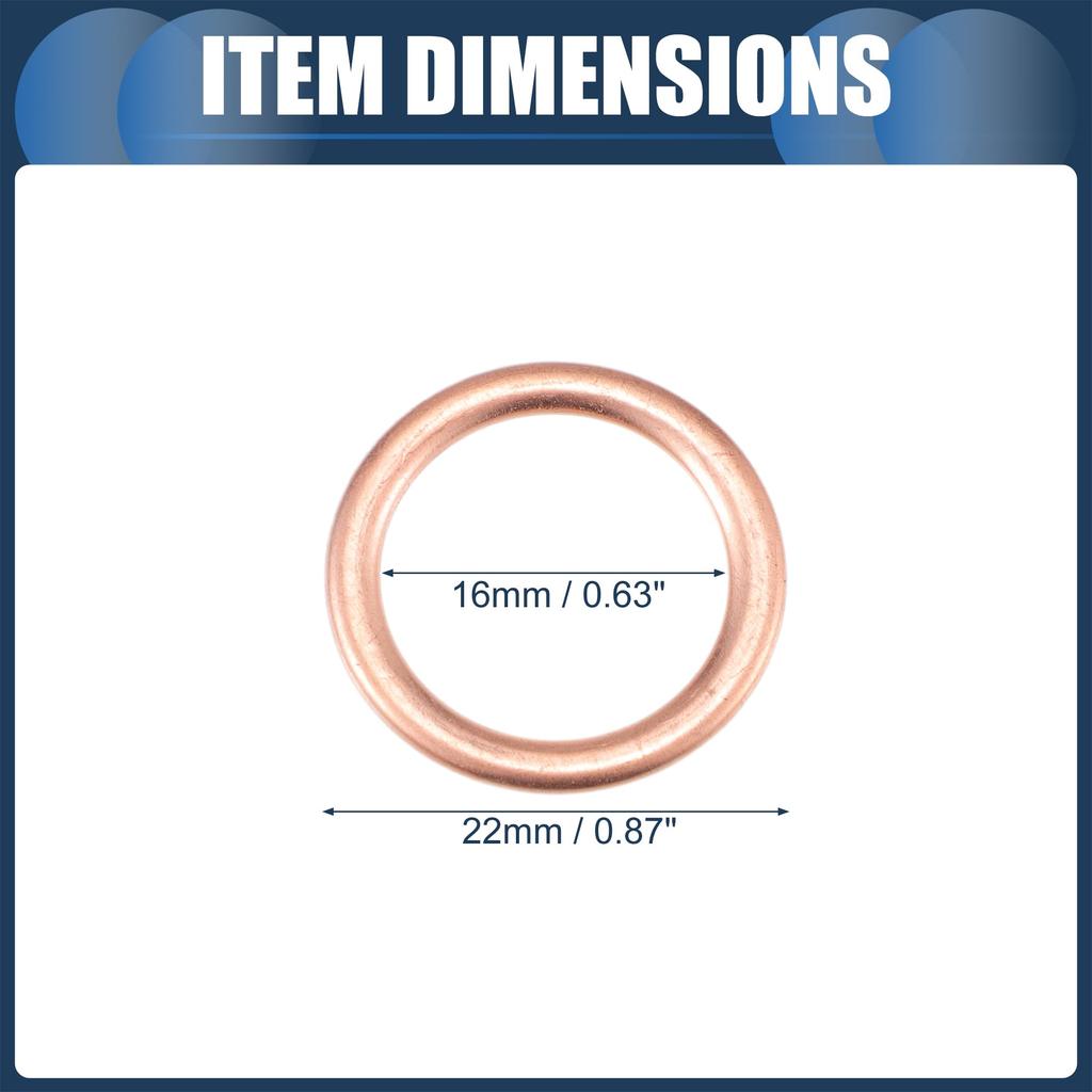 INFINAUTO 16mm 0.63" ID No.11137546275 MINI Drain Plug Gasket for R56 LCI 2009-2013 Aluminum Alloy Copper Color 25pcs