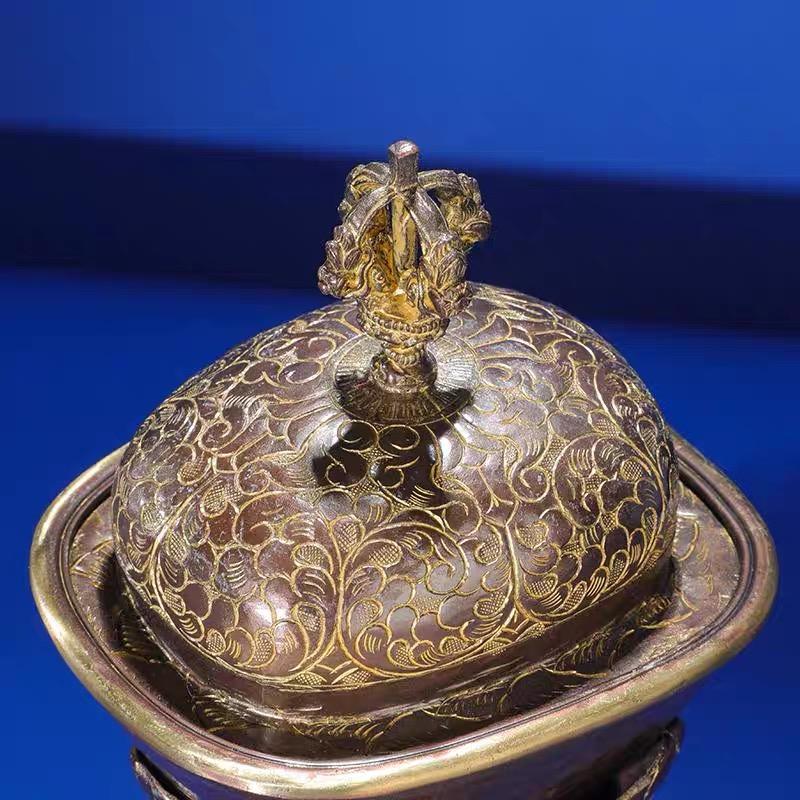 Nepal Toba Bowl, Brown Tibetan Altars Furnishing, Toba Tantric Copper Handicraft, Buddhist Religious Item Collection, 14 cm,1Set