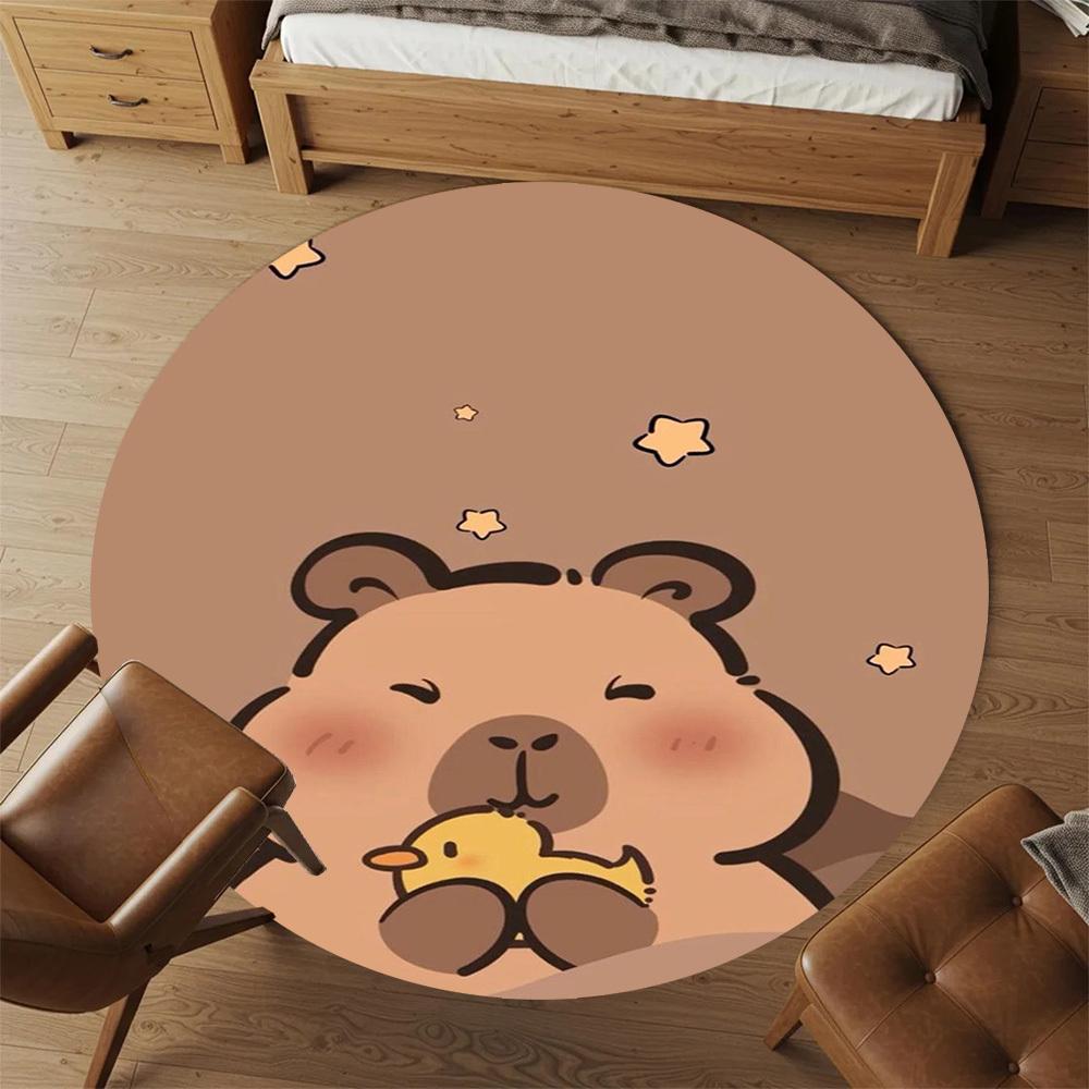 1PC Capybara Cute Round Chair mat Area Rug - Non-Slip, Floor Mat for Office, Bedroom, home decor Christmas Gift c0528100