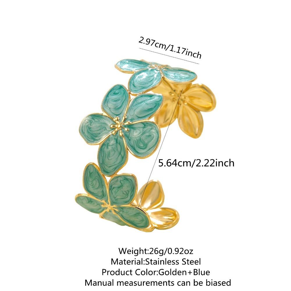 Dripped Oil Flower Cuff Bracelet Multicolor Floral Open Bangle Elegant Floral Bracelet Women