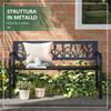 2-Seater Garden Bench in Steel with Decorated Backrest and Armrests, 125x50x75cm, Black