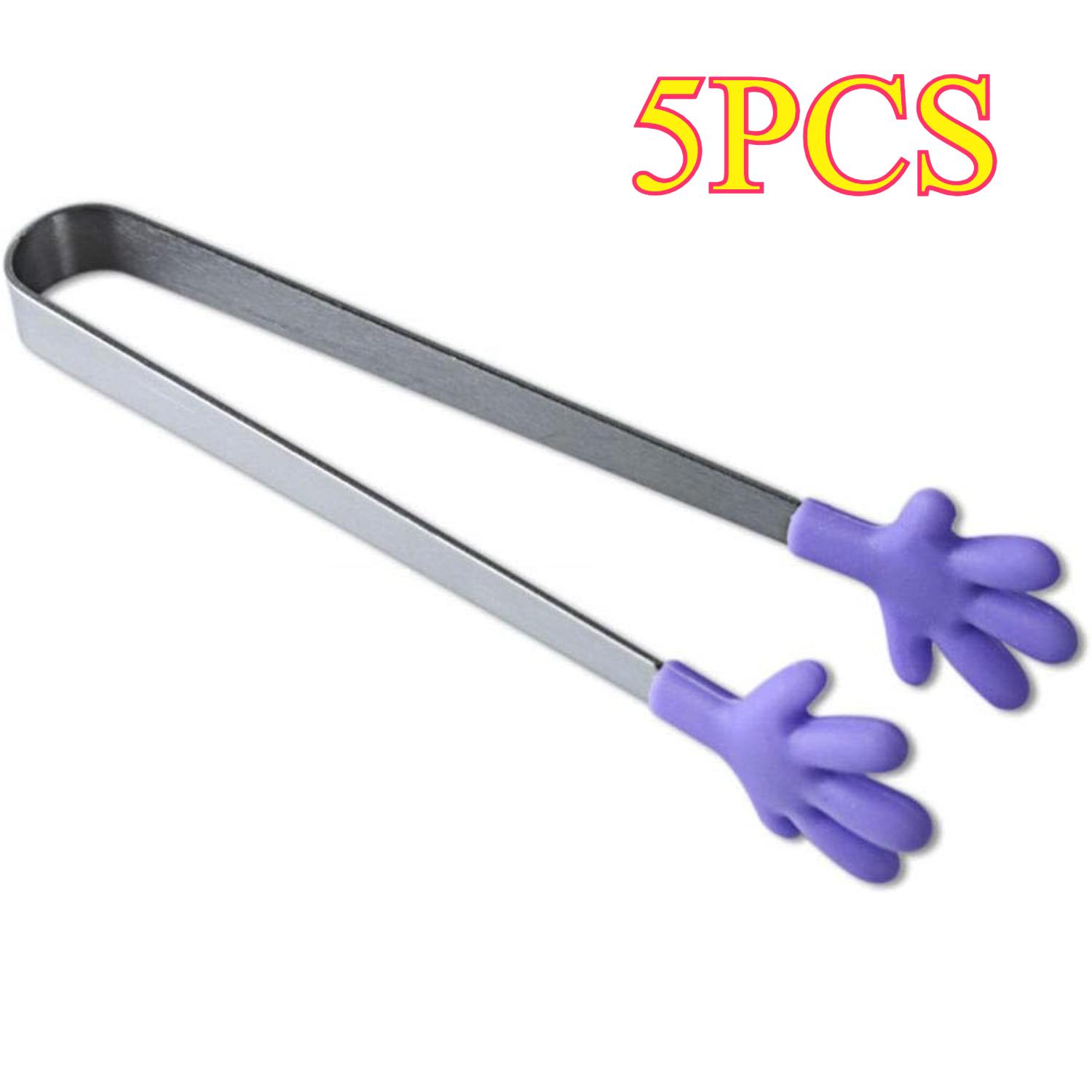 

5pcs Silicone Mini Tongs, Hand Shape Food Tongs for Serving Food, Ice Cube, fruits, Sugar, Barbecue Kitchen Gadgets (Purple) фіолетовий