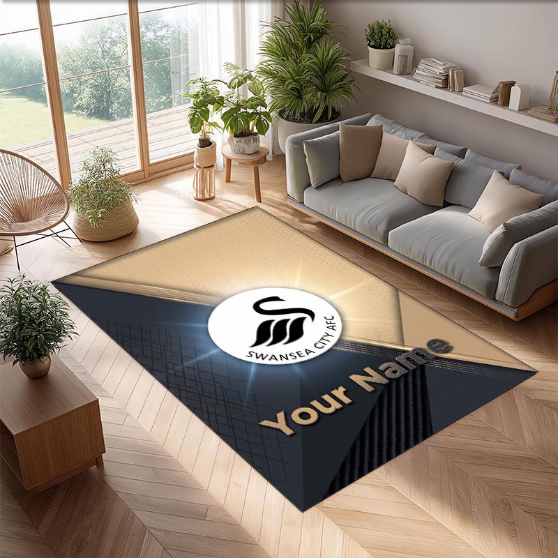 Swansea City FC Printed Crystal Velvet Rug Non‑Slip Crystal Velvet Carpet For Sofa Bedroom Indoor Home Decoration
