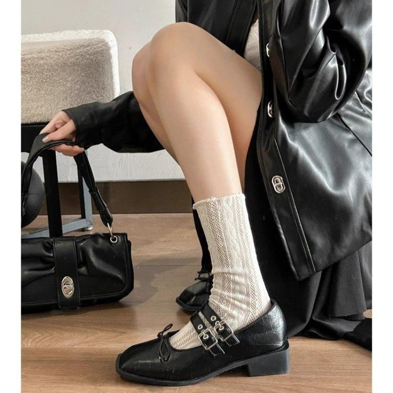 Fashion Bowtie Women Ballet Flats Shoes New Spring Square Toe Buckle Strap Lolita Footwear Fashion Casual Ladies Mary Janes Shoes