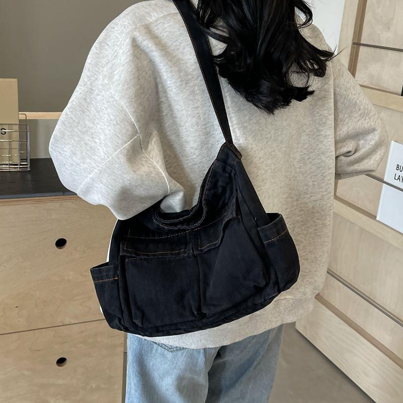 Large Capacity Denim Bag Women's Shoulder Bag Student Class Commuter Crossbody Bag Tote Bag