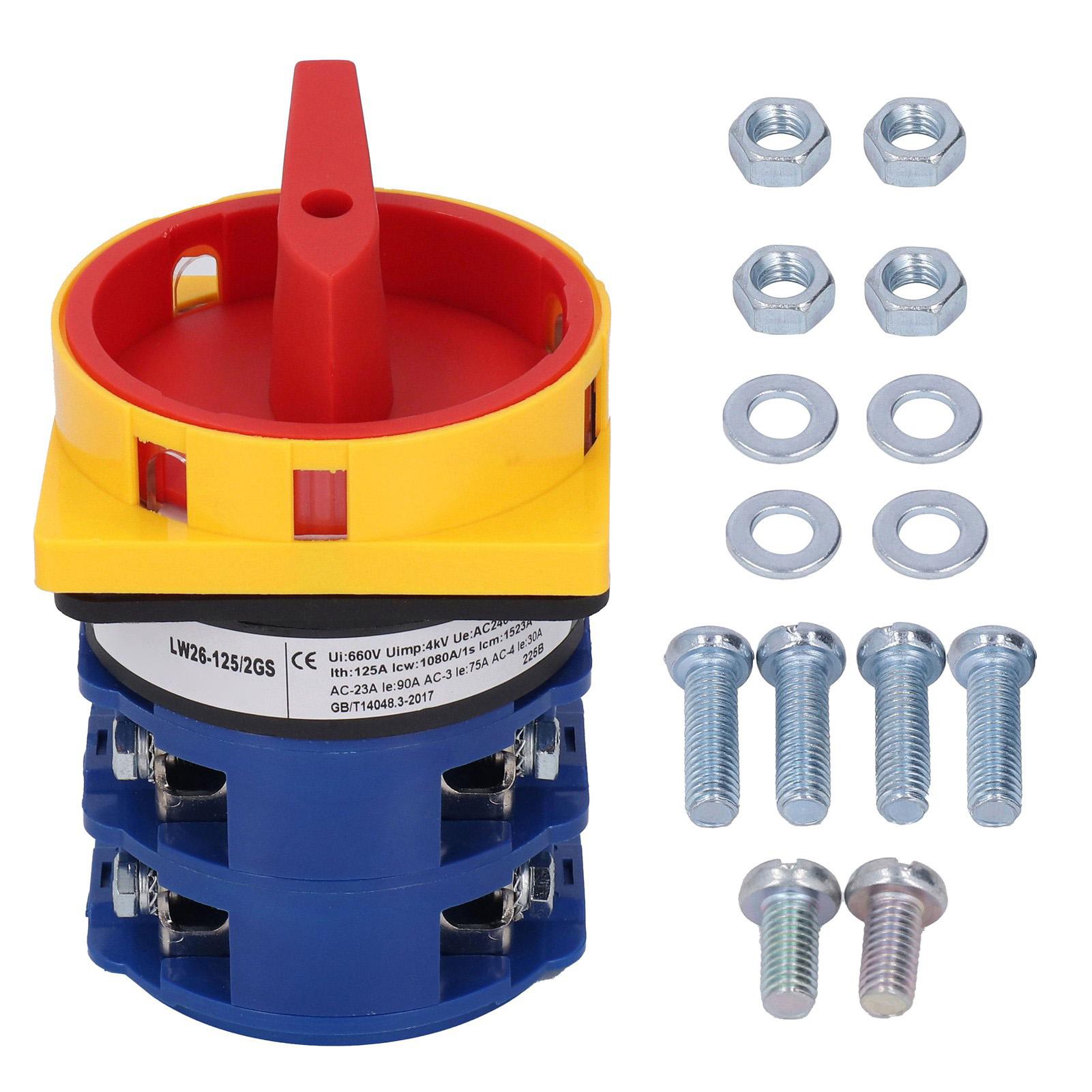 

Universal Changeover Switch 2 Position Selector Padlockable Rotary Cam Switch 125A AC240V 440V