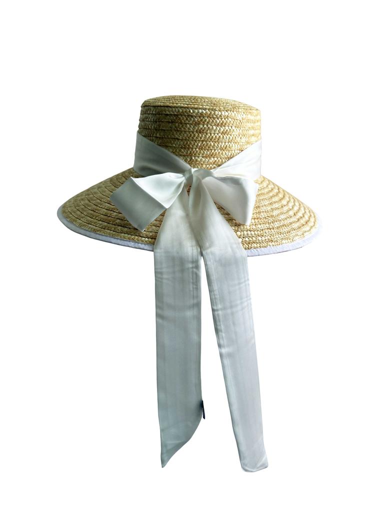 Summer Straw Hat White Edging French Elegant Ladies Seaside Travel Sun Hat Hepburn Style Wide Brim Straw Hat Chapeau Femme