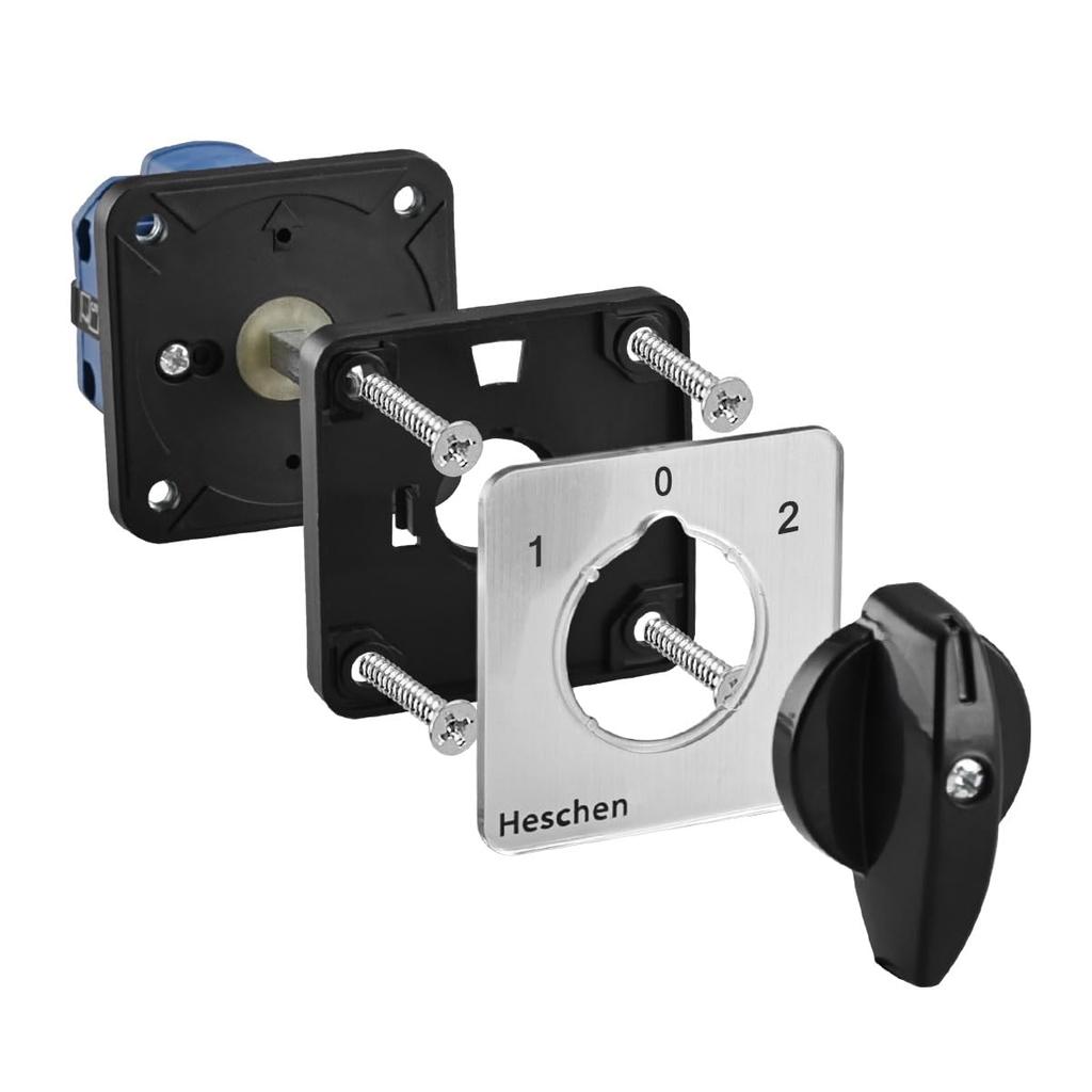 Heschen Universal Rotary Cam Selector Change-Over Switch, SZW26-25/D202.2, Latching 660V 25A, On-Off-On, 3 Position 2 Phase 8 Terminal, CE
