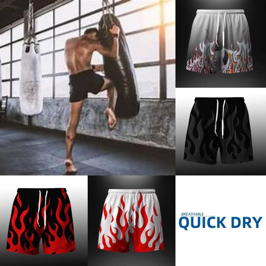 Flame Fire Boxing Muay Thai Kickboxing Shorts Pants 3D Print Fighting Training Unisex Men Women Quick Dry Fitness Gym Sport Workout Casual Streetwear