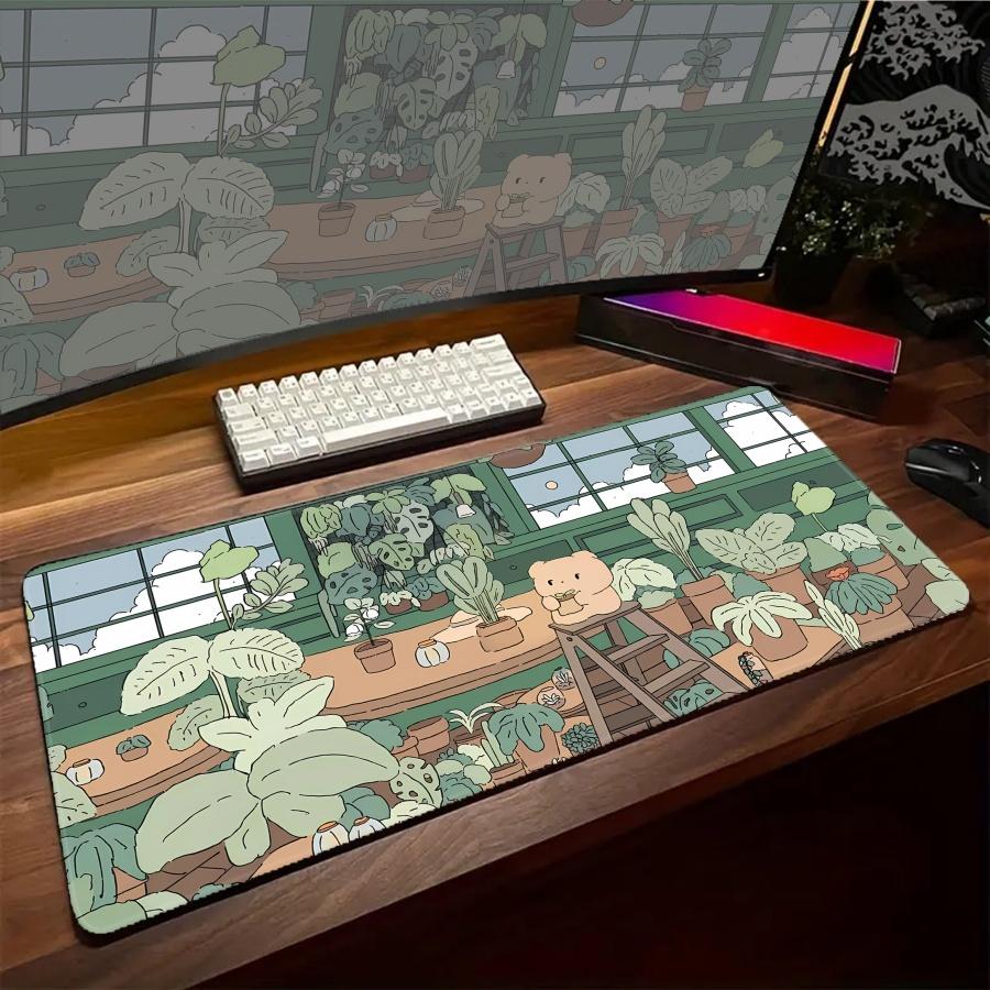Gaming-Mauspad Rosa Katze Schreibtischzubehör PC Groß Großformat Kawaii HD-Druck Gamer Tastatur Büro-Setup Schreibtisch Schwarze Mauspads