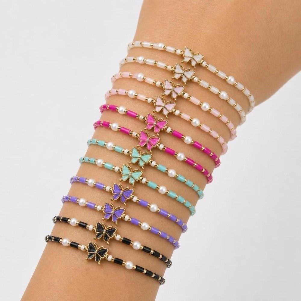 12Pcs/Set Bohemian Style Handmade Beaded Bracelets Hand Chains Party Jewelry