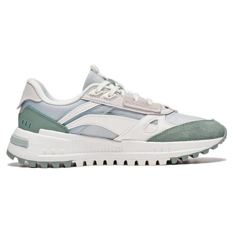 Li Ning Cheng Feng 2.0 Tela Cuero Sintético Antideslizante Resistente al Desgaste Zapatillas Casuales Deportivas de Caña Baja para Mujer Blanco Verde AGCT156-2