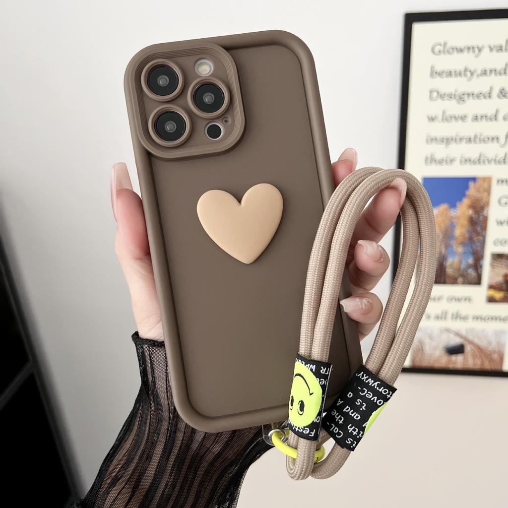 Applicable to iPhone16Promax three-dimensional love mobile phone case Apple 15/13 simple and trendy 12/11 fresh 7P/X