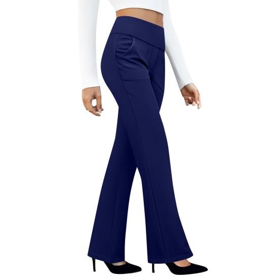 

Women Pants Pure Color High Waist Flared Trousers with Pockets Soft Wrinkle Resistant Fabric Comfortable Stretchy Long Pants Casual Office Wear S темно-синього кольору