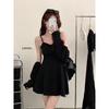 Black dress women's inner cover bottom thin suspender a word short skirt Hepburn small black dress small short skirt summer