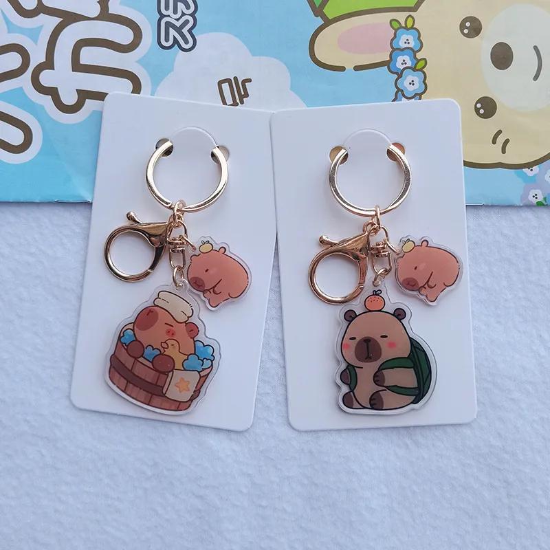 Cute Cartoon Capybara Flat Transparent Double-sided Keychain Student Backpack Accessories Capibala Pendant Keyring Jewelry Gift