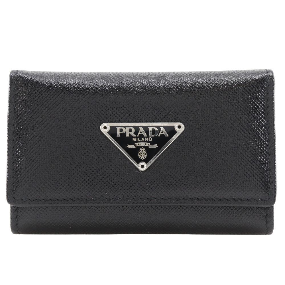 PRADA Safiano Key Holder  M222A 6 hooks Triangular logo black leather unisex Used