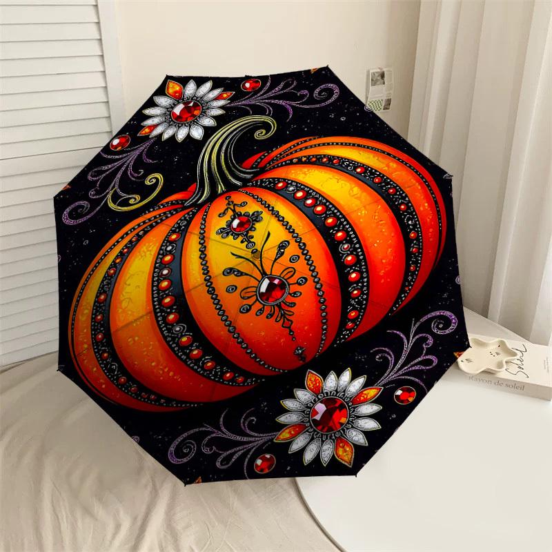 

1PC Pumpkin Artwork Automatic Open/Close Umbrella Compact Folding Umbrella with 8-Rib Shaft lightweight esign, Highquality Fabric1212A