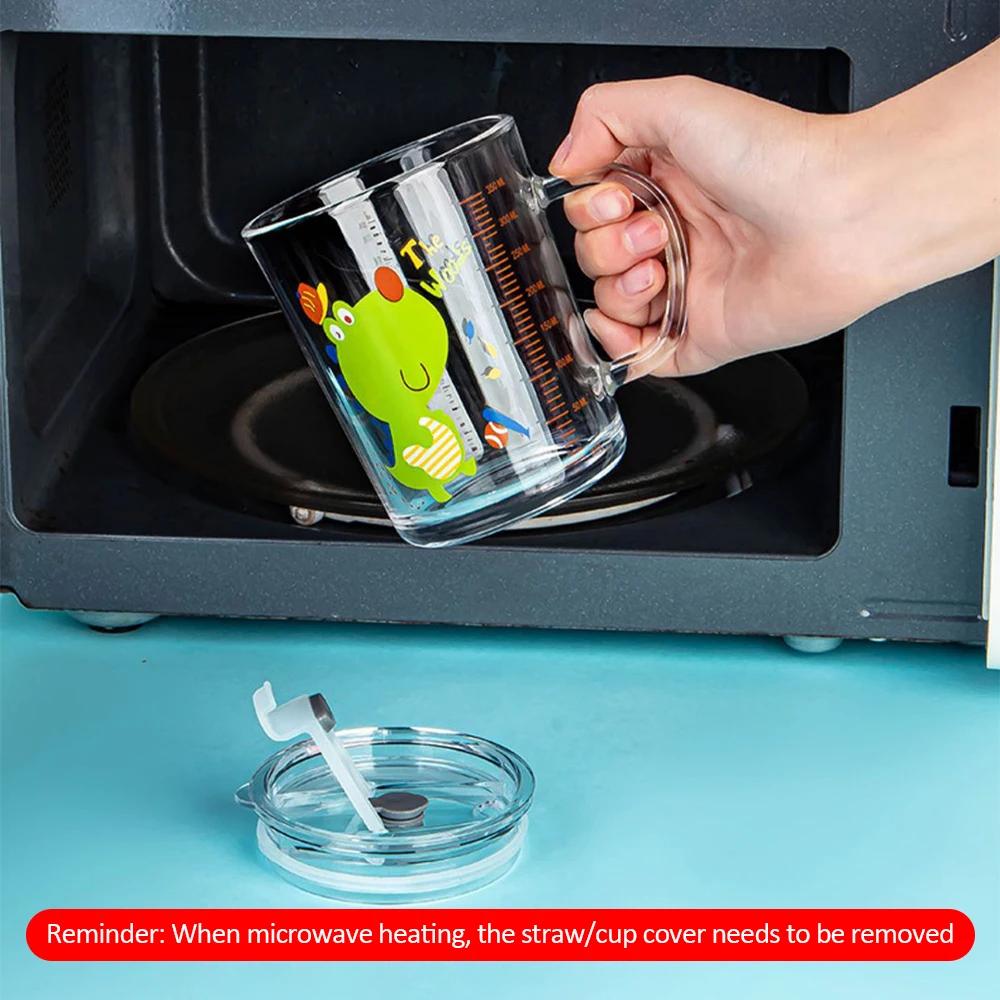 350ml Roztomilý dětský hrnek na mléko s jednorožcem se stupnicí Průhledný snídaňový hrnek se slámkovým víčkem Kreslený skleněný hrnek pro děti Nádobí na pití