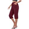 Women's Cotton And Linen Pocket Elastic Casual Pants Five Quarter Pants