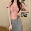 Pink Short Sleeve T Shirt With Embroidery For Elegant Casual Wear