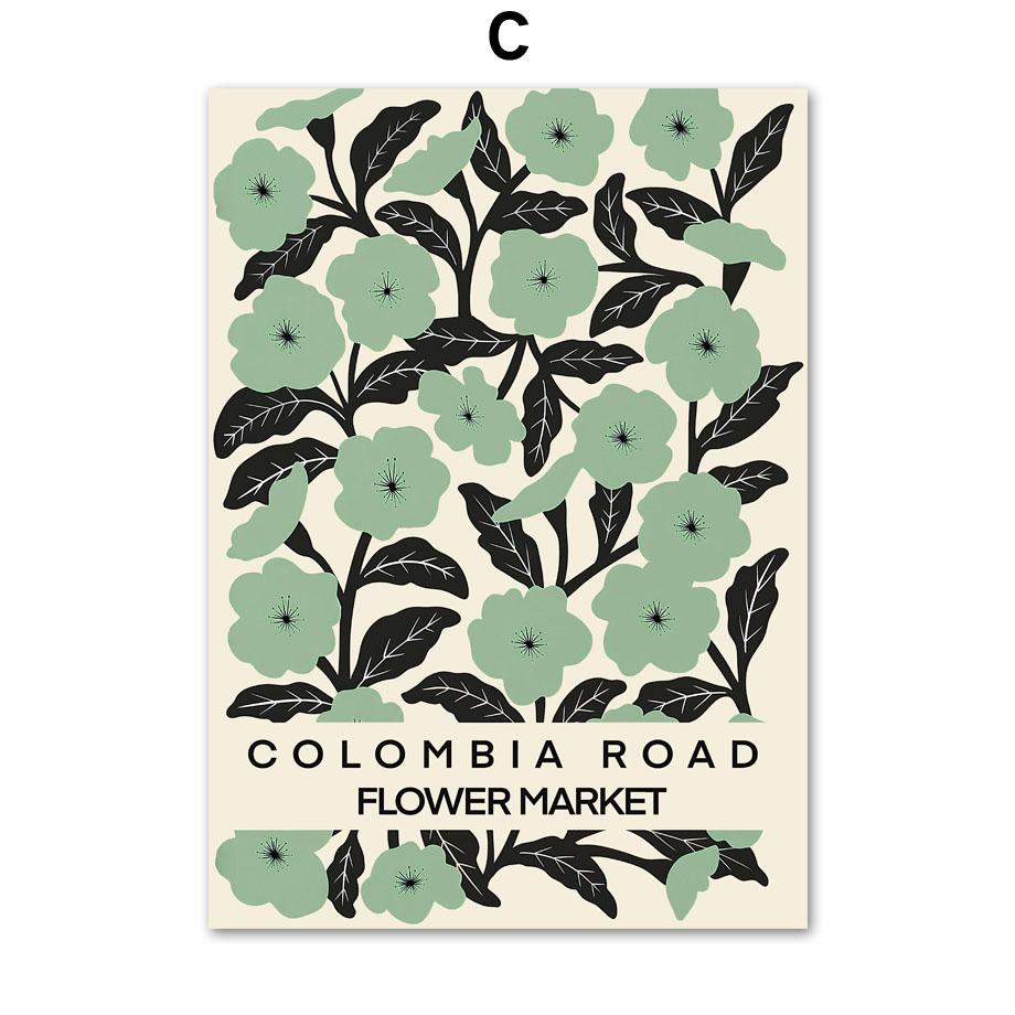 Mercado de Flores Rosa Pôsteres Nórdicos Londres Tóquio Impressão Arte de Parede Verde Pintura em Tela Abstrato Quadros de Parede Para Decoração de Sala de Estar